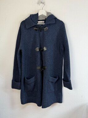 Fisherman Out of Ireland Navy Toggle Hooded Knit Cardigan Jacket Large Pockets